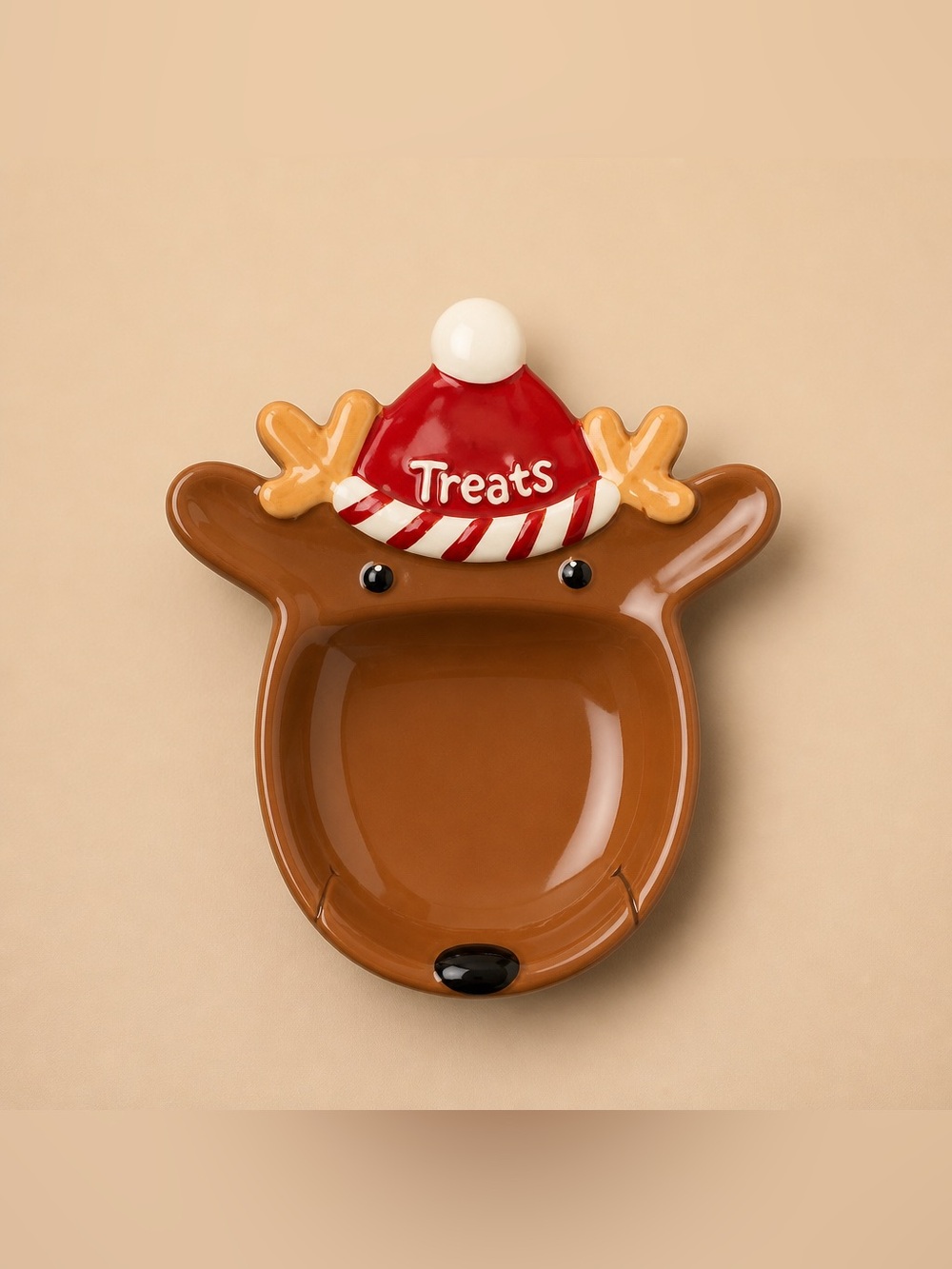 HALLMARK Ceramic CHRISTMAS REINDEER "TREATS" Candy, Snack Dish (2/$25)